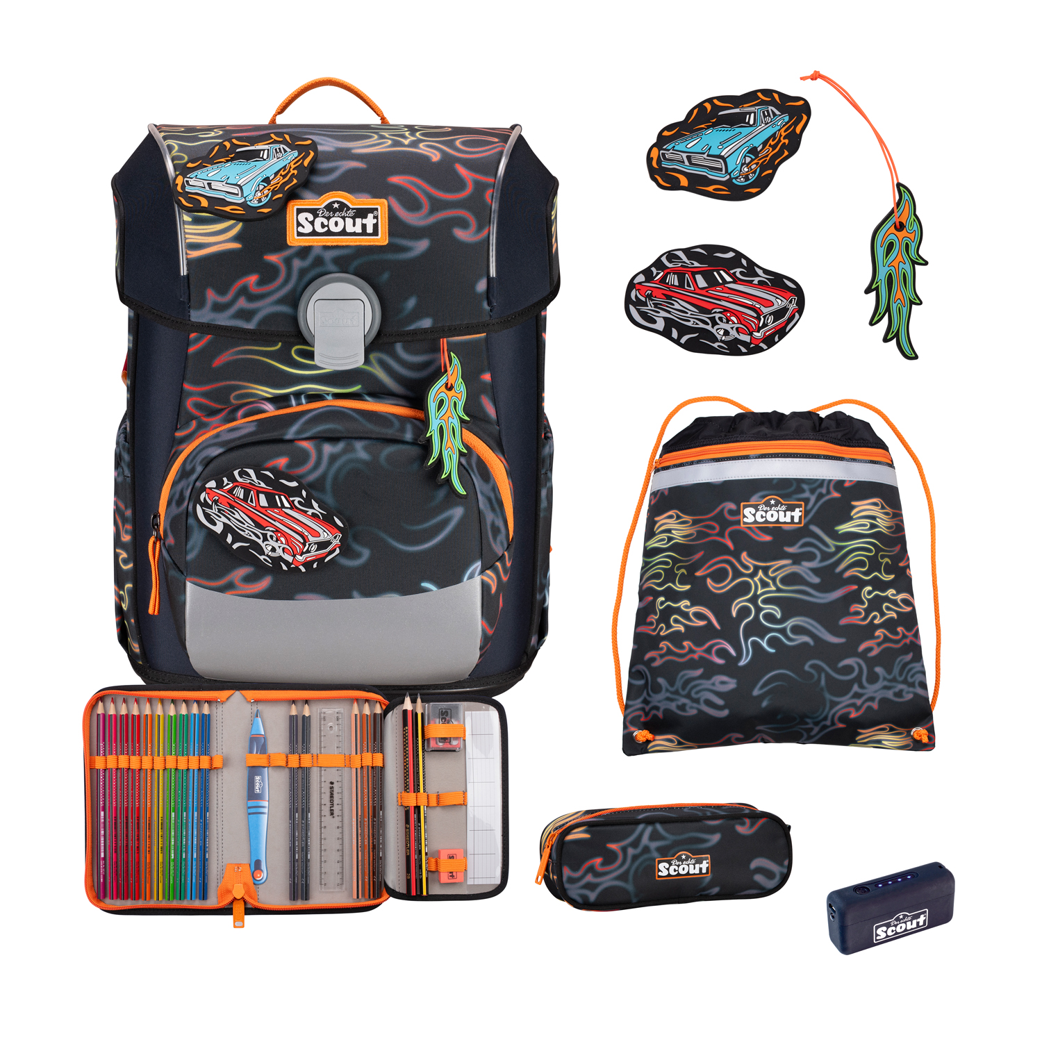 Scout Neo Schulranzen-Set Safety Light Flames