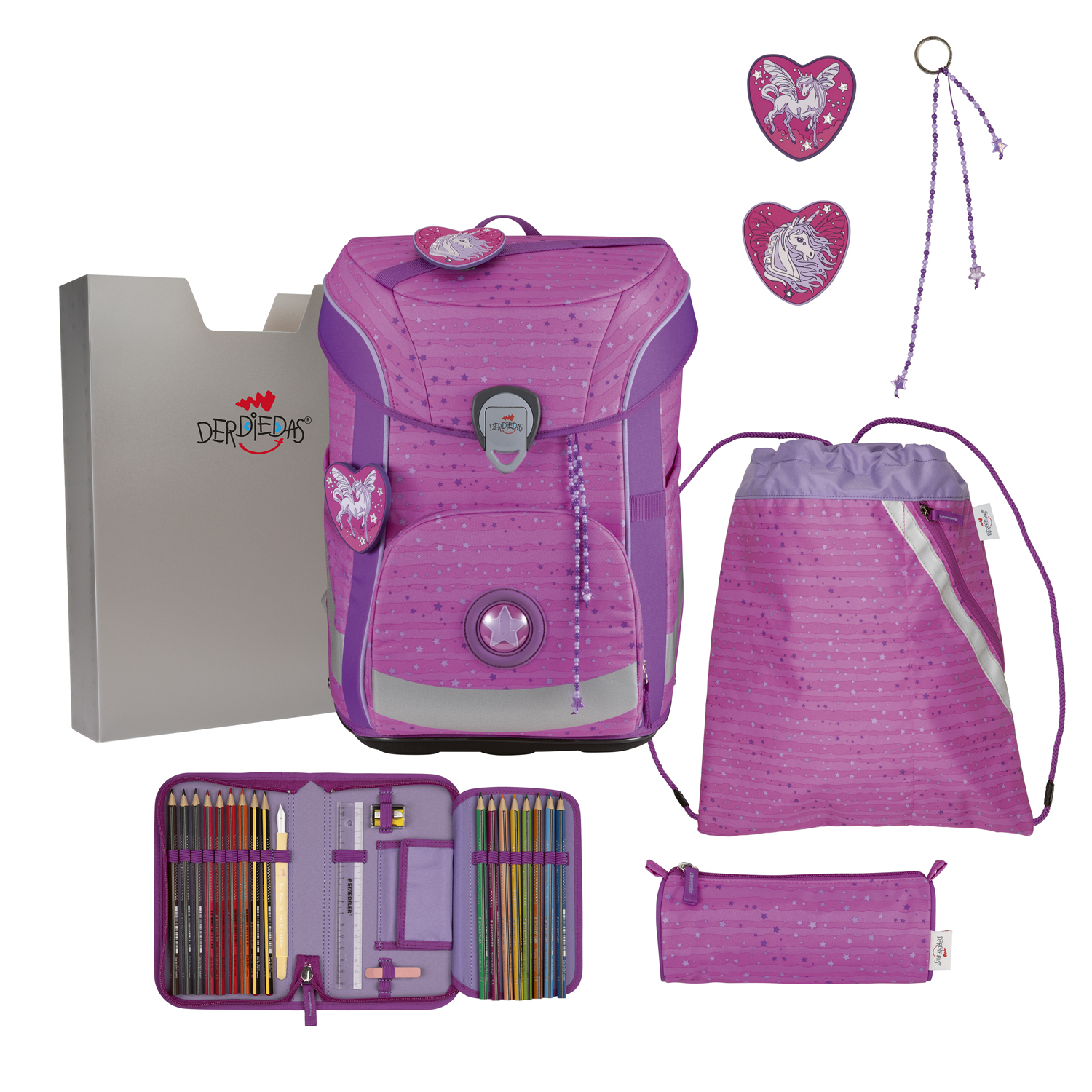 DerDieDas Schulranzen-Set Ergoflex Easy Purple Unicorn