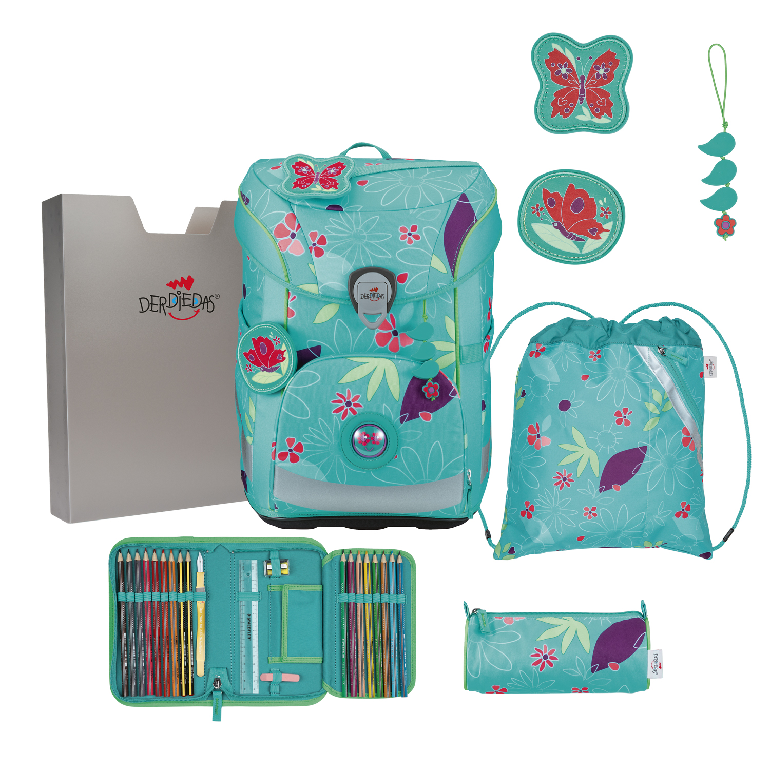 DerDieDas Schulranzen-Set Ergoflex Easy Butterfly Garden