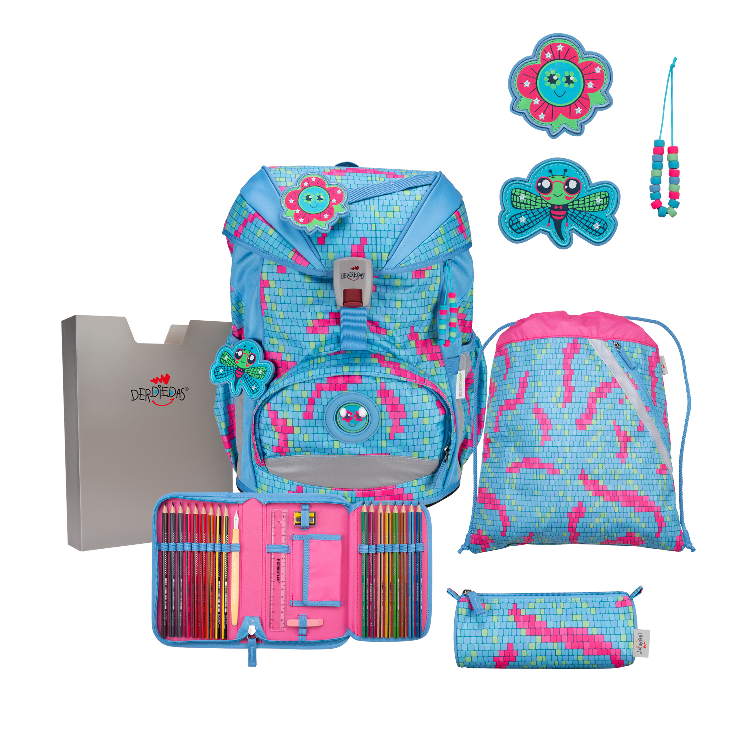DerDieDas Schulranzen-Set Ergoflex Happy Pixel