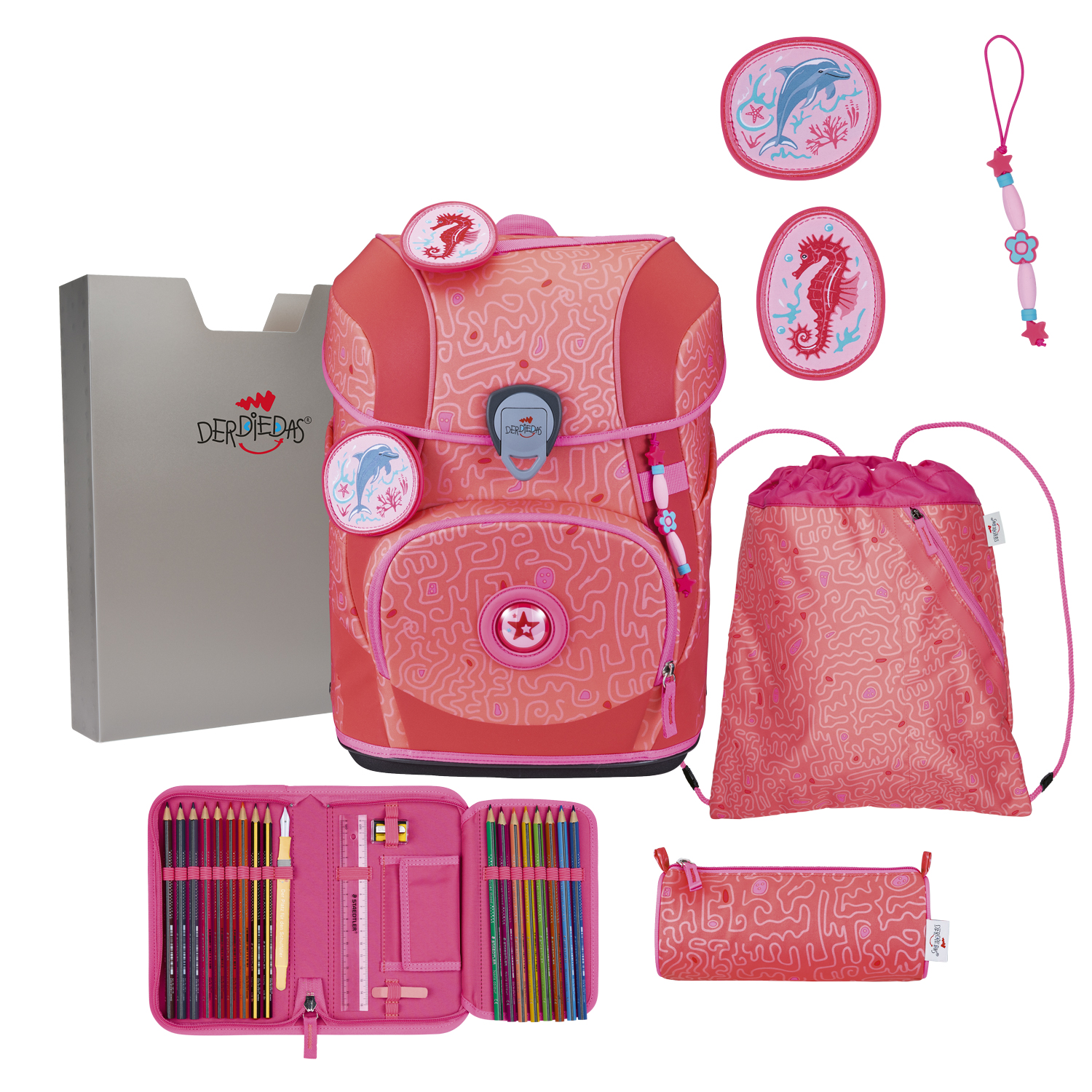 DerDieDas Schulranzen-Set Ergoflex Tiny Superflash Coral Reef