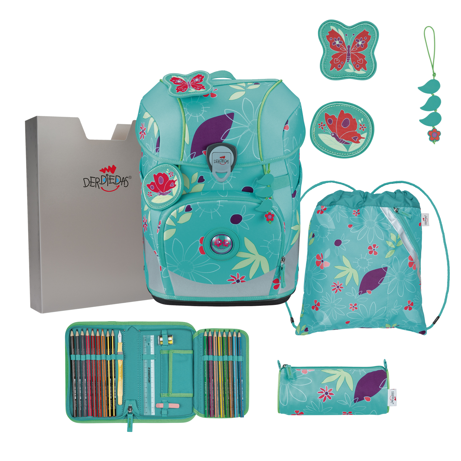 DerDieDas Schulranzen-Set Ergoflex Tiny Butterfly Garden