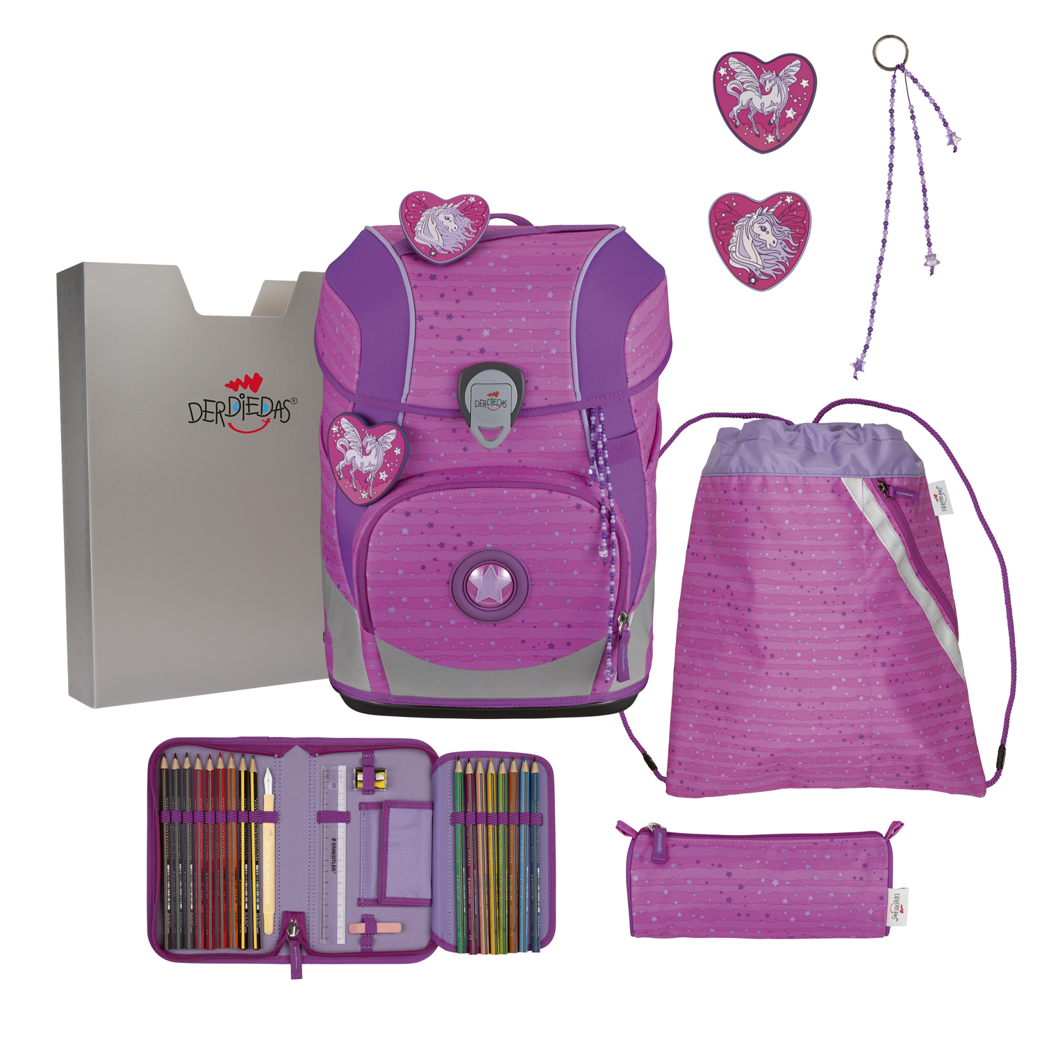DerDieDas Schulranzen-Set Ergoflex Tiny Purple Unicorn
