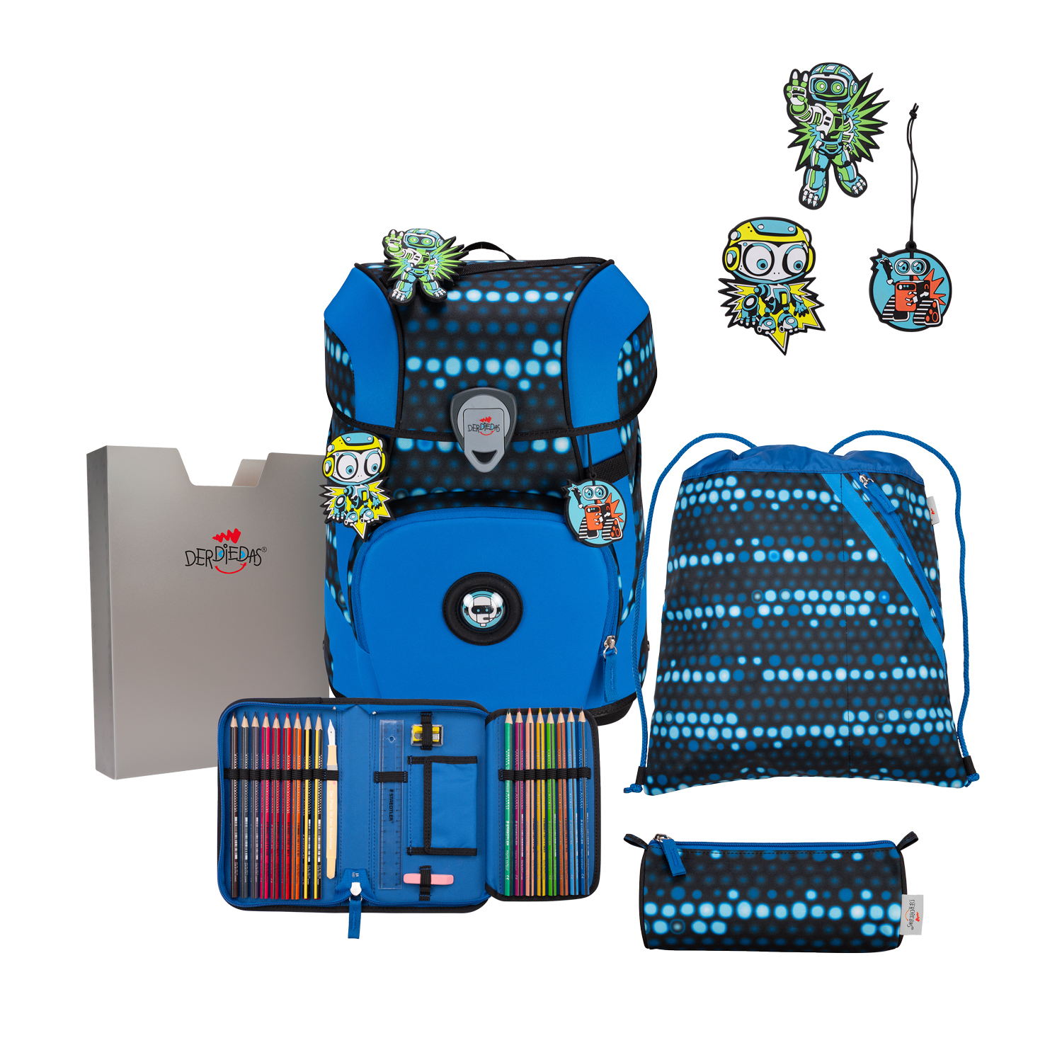 DerDieDas Schulranzen-Set Ergoflex Tiny Superflash Blue Robot