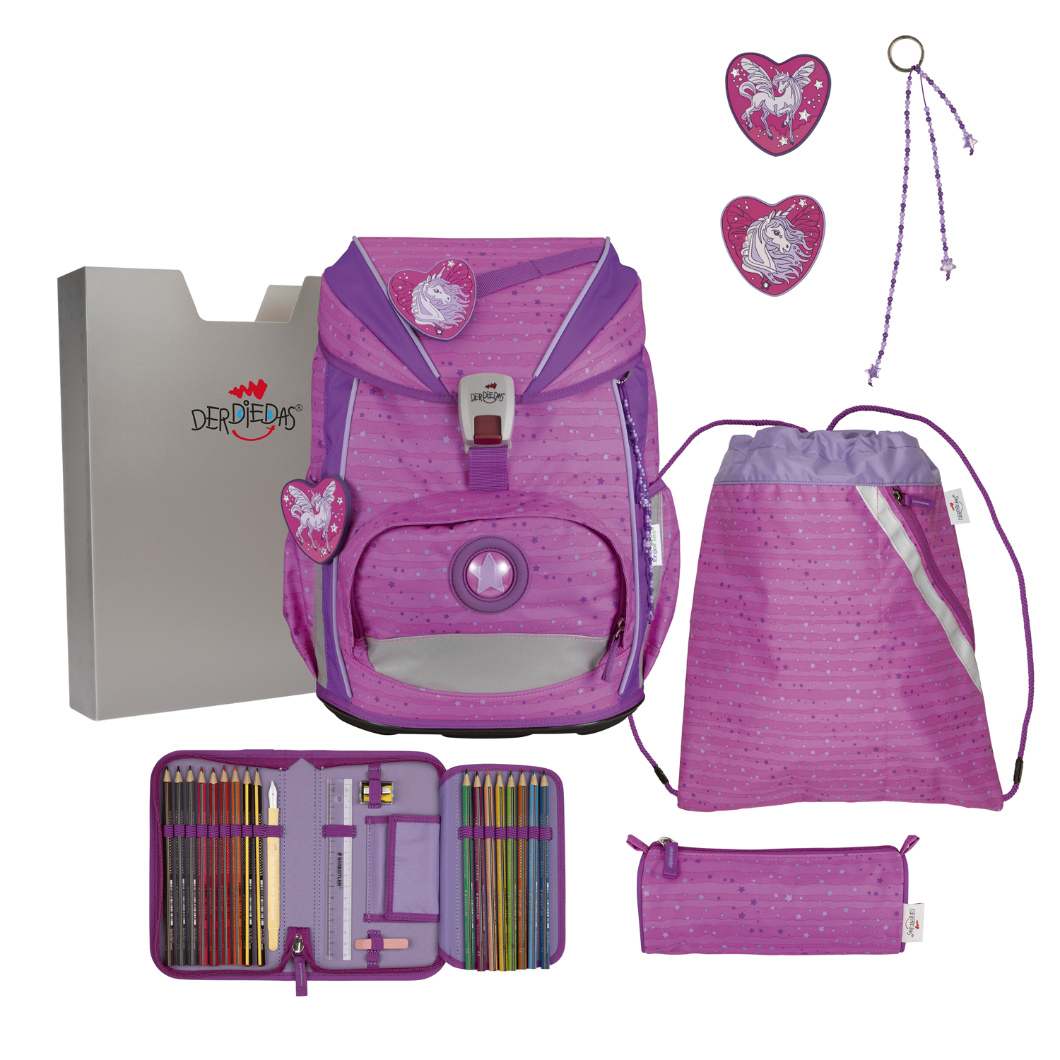 DerDieDas Schulranzen-Set Ergoflex Light Purple Unicorn