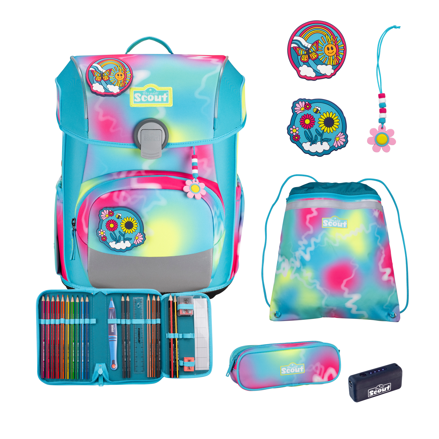 Scout Neo Schulranzen-Set Safety Light Happy Rainbow