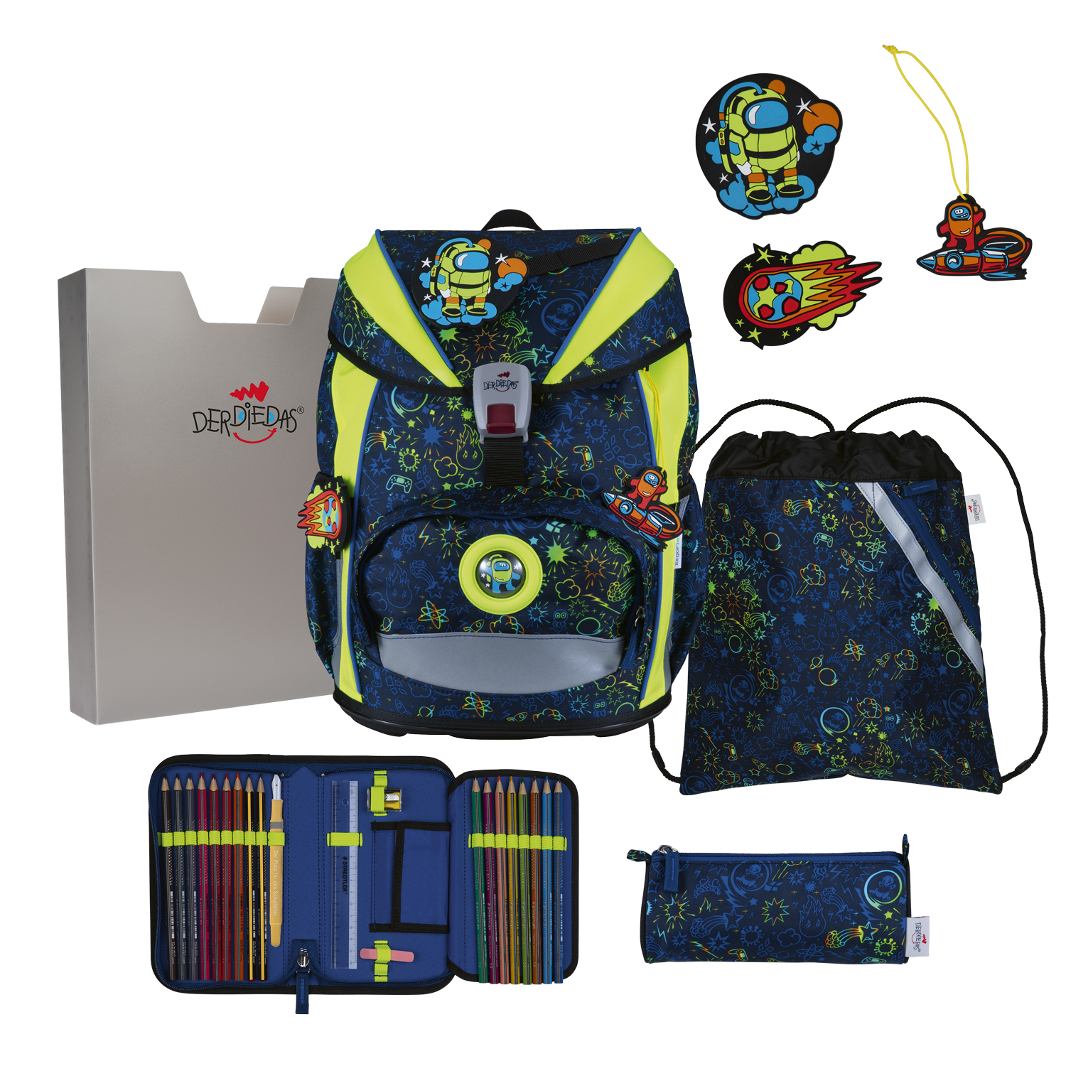 DerDieDas Schulranzen-Set Ergoflex Light Neon Crazy